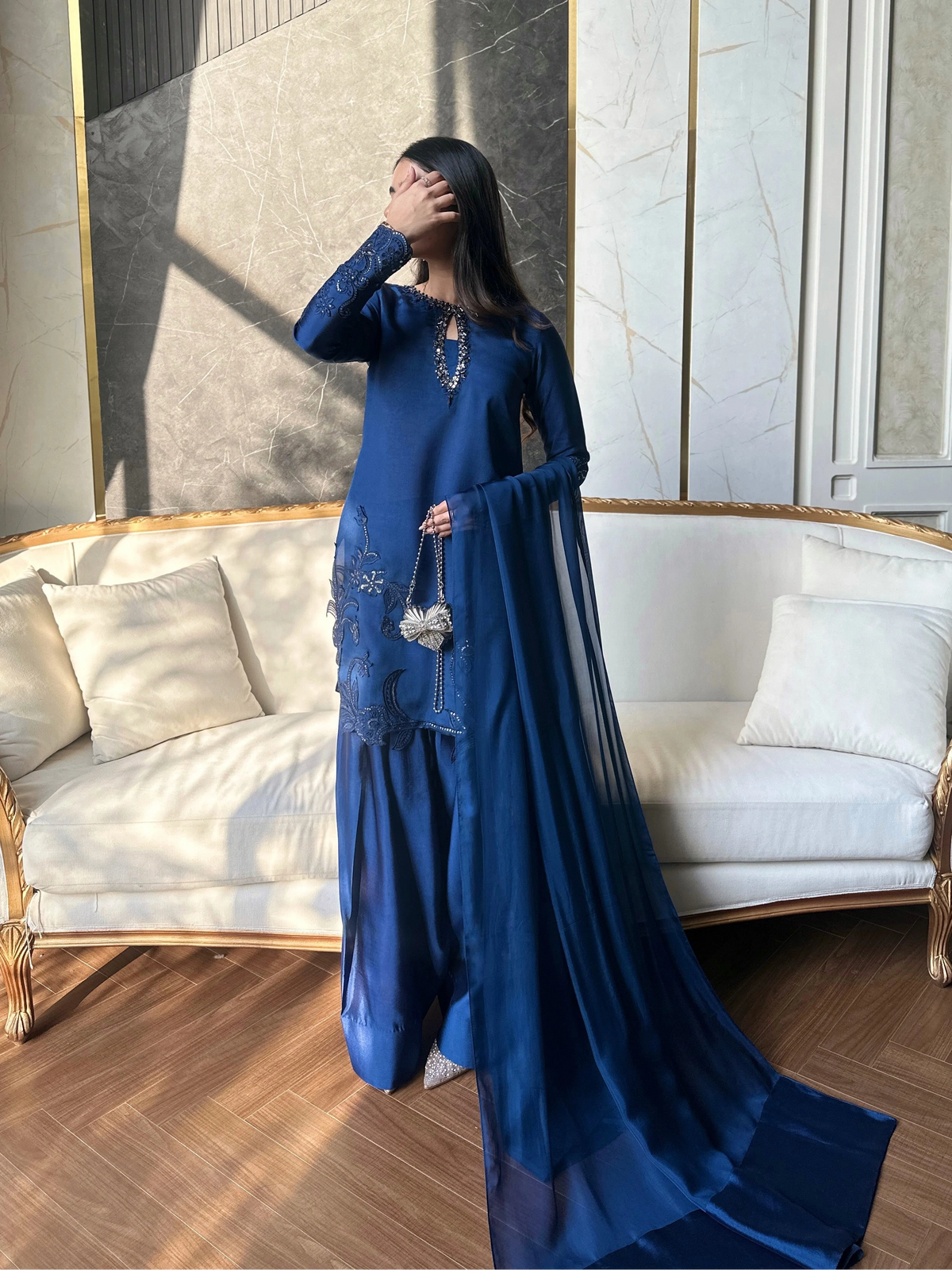 blue silk dress pakistani NORAH XS / Yes / Without Shirt Lining 4th & Reckless Plus This ensemble comes with Size:3.75