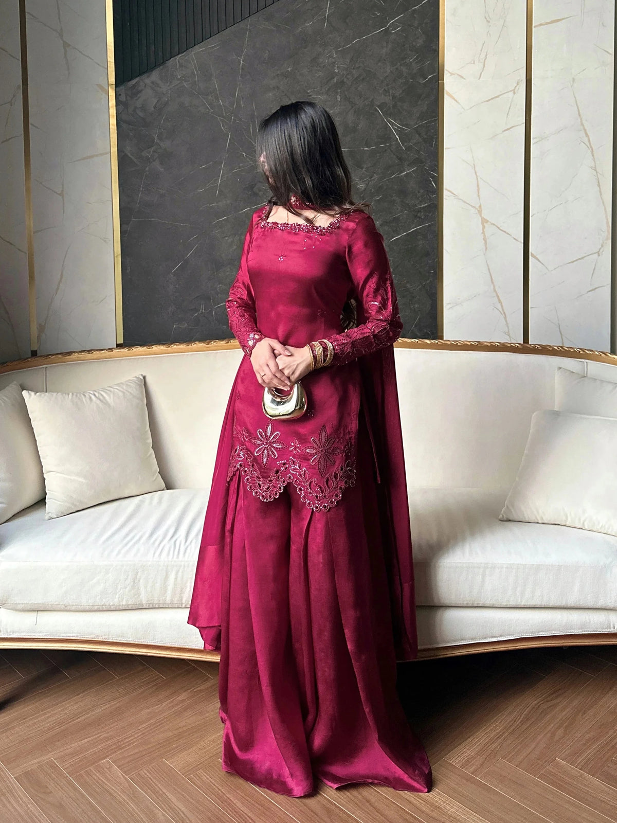 Berry-toned embellished Pakistani luxury pret 3-piece suit – SCHEREZĀDE Amelia collection