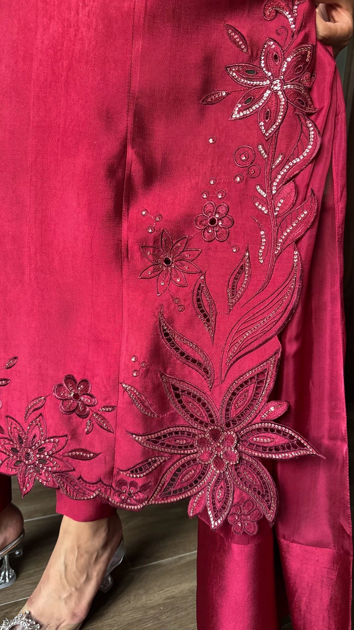 MYLA – Wine-Cherry Shisha Silk 3 Piece Luxury Pret | SCHEREZĀDE